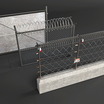 工业风护栏铁丝网防护网，电网3d模型下载