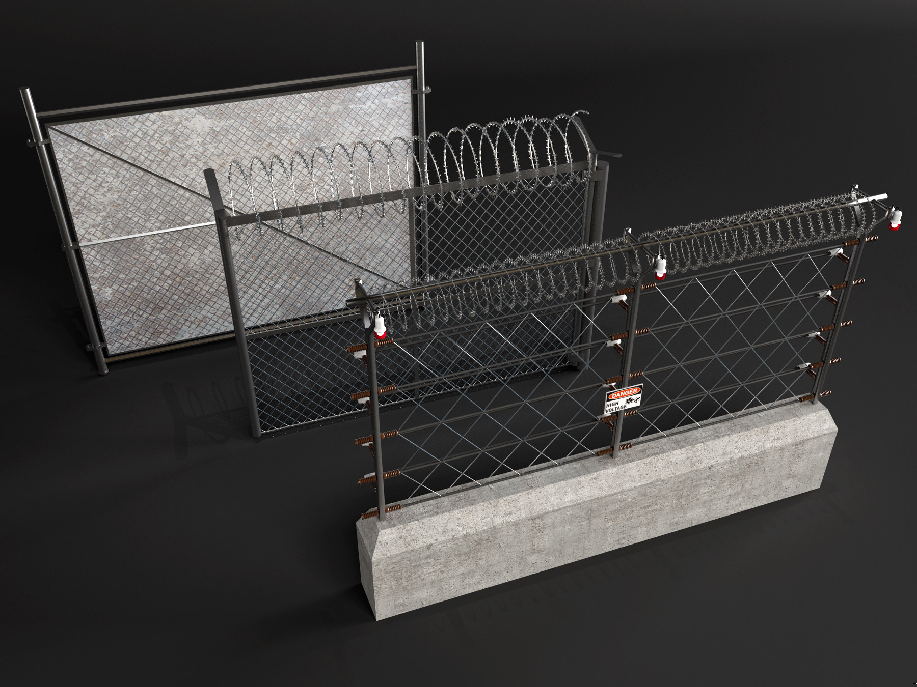 工业风护栏铁丝网防护网，电网3d模型下载