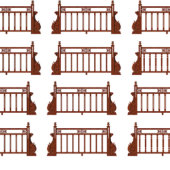 中式实木护栏栏杆组合3d模型下载