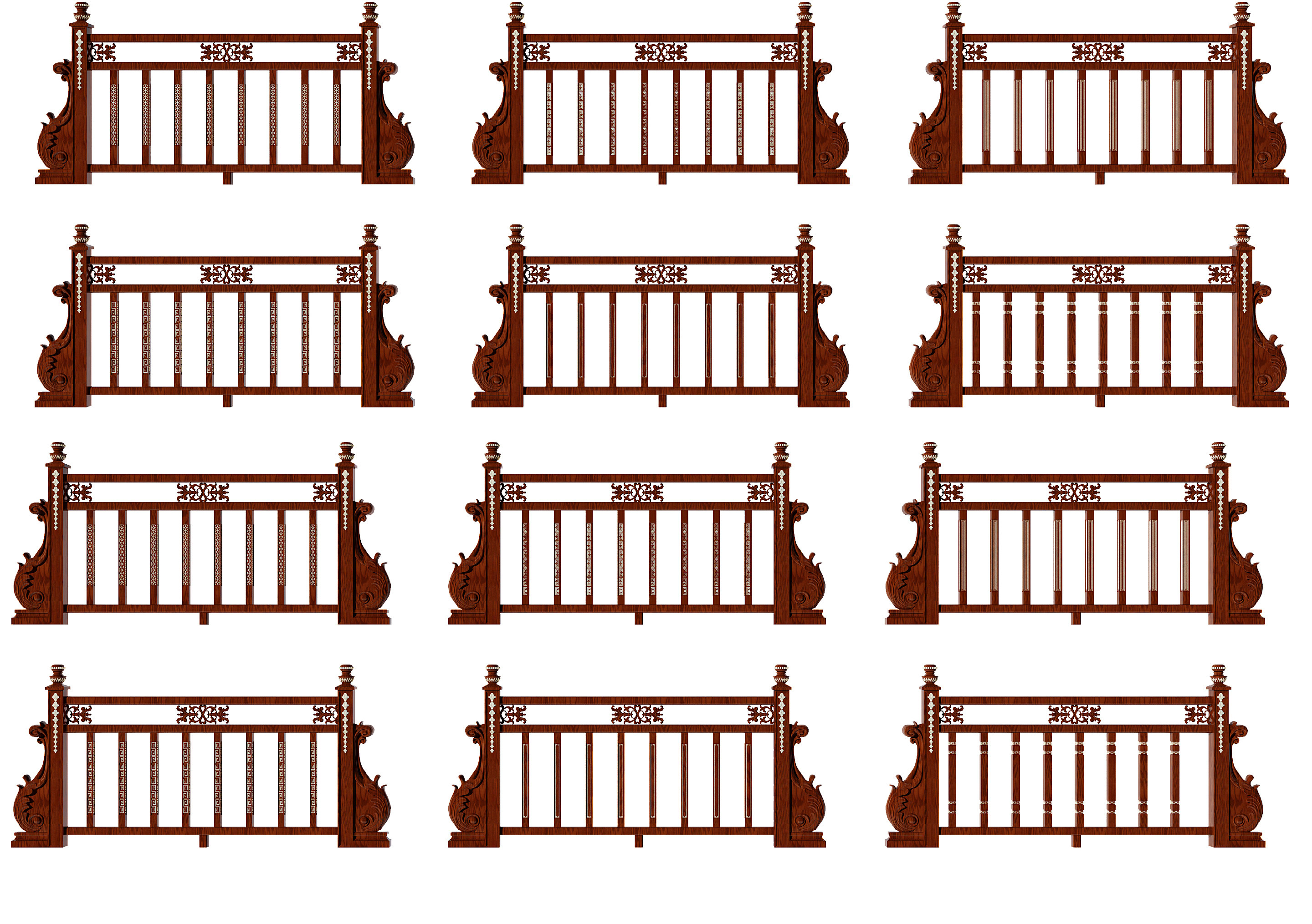 中式实木护栏栏杆组合3d模型下载