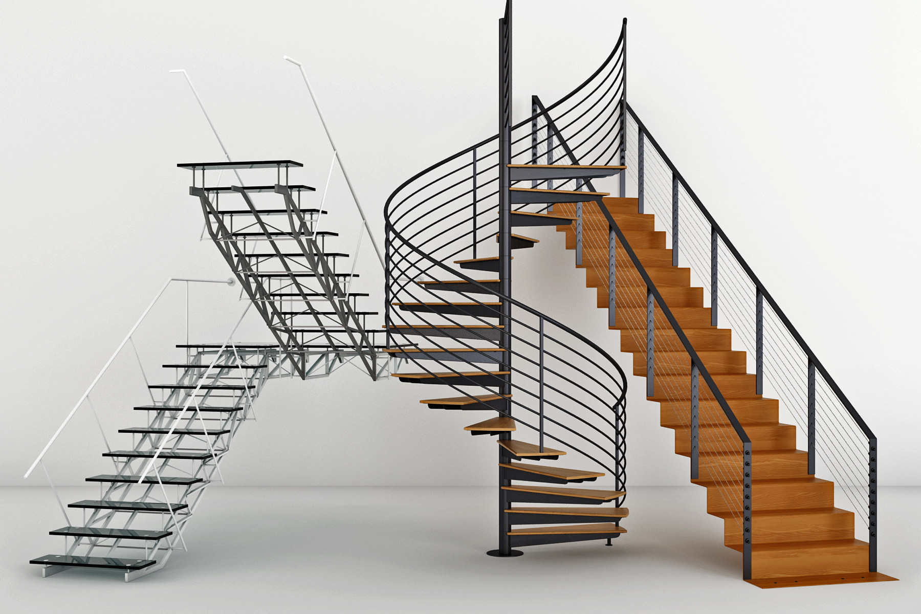 现代工业风，铁艺钢架旋转楼梯，组合3d模型下载