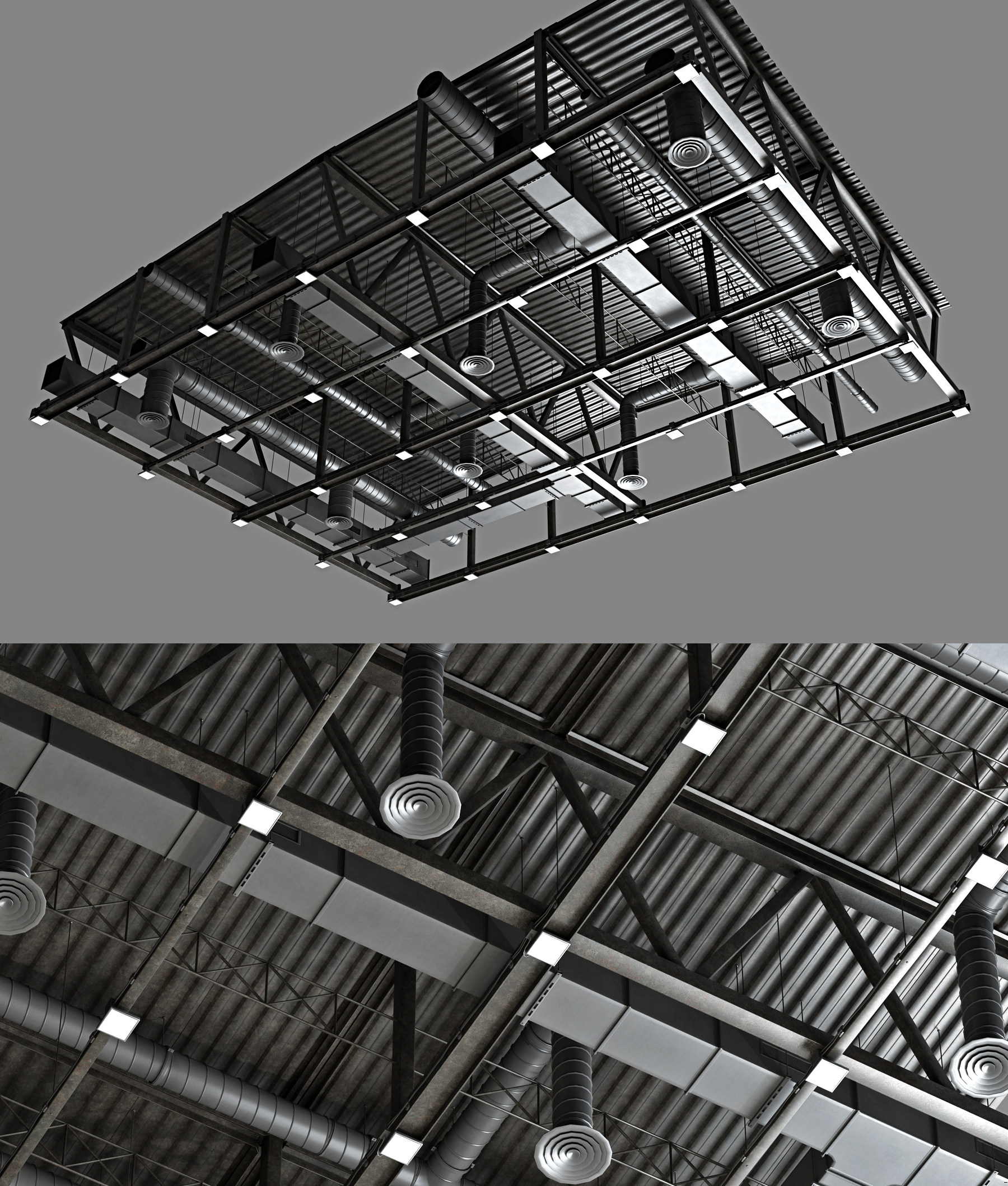 工业风舞台钢架顶棚管道3d模型下载