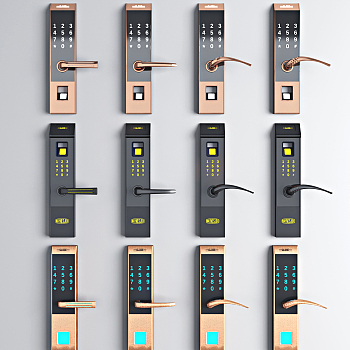 现代指纹锁门把手密码锁，3d模型下载