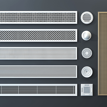 现代方形，条形，圆形空调排风口组合3d模型下载