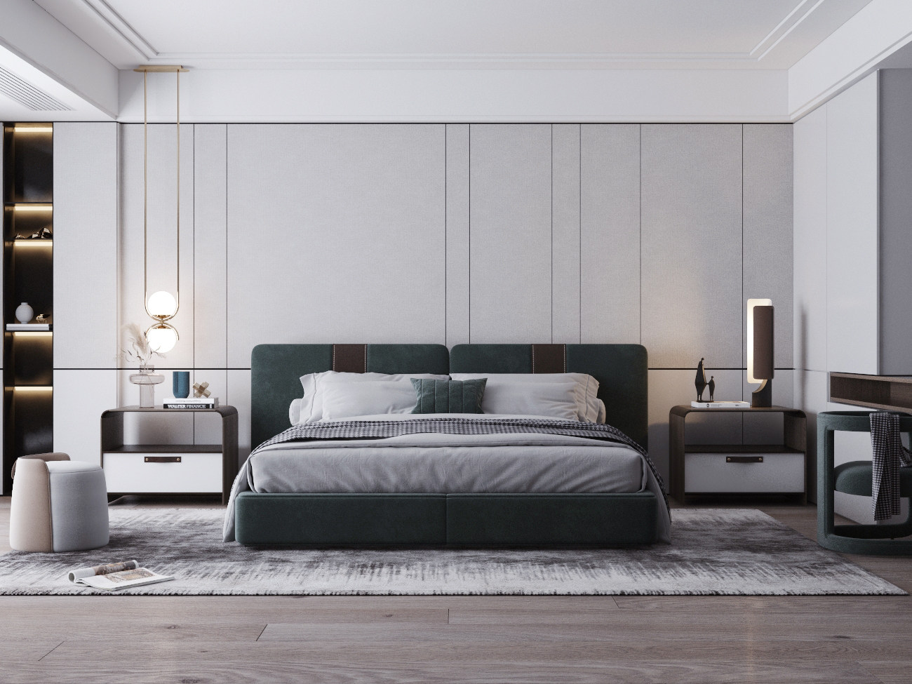 现代卧室，双人床，床头柜3d模型下载
