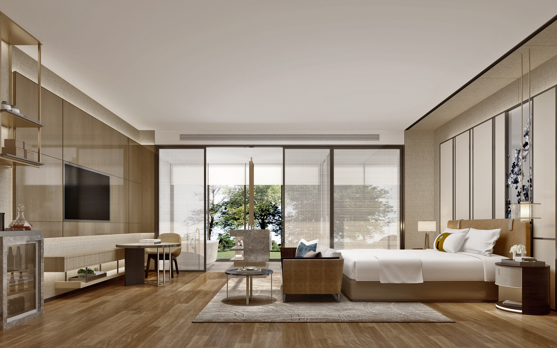 新中式轻奢酒店客房,3d模型下载