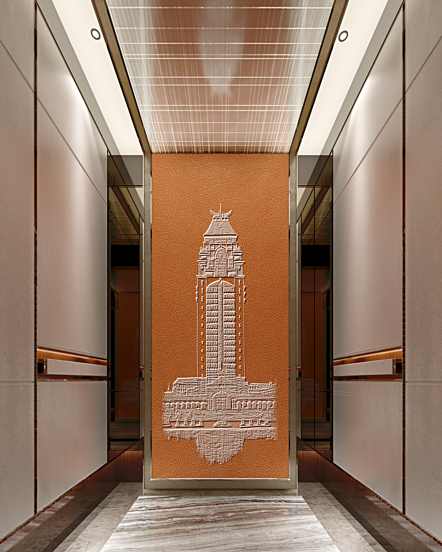 新中式酒店电梯轿厢3d模型下载