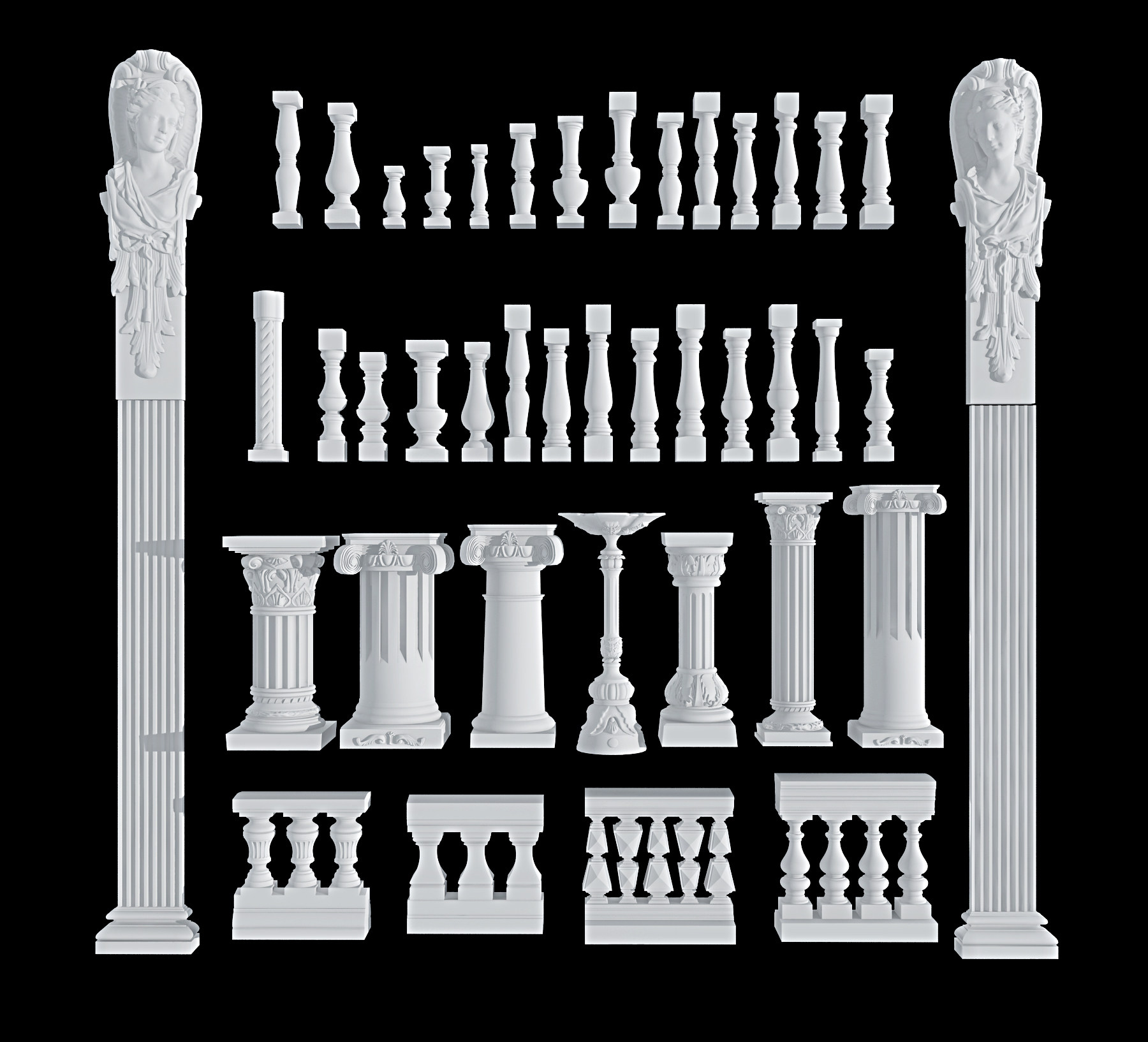 欧式罗马柱,宝瓶栏杆3d模型下载