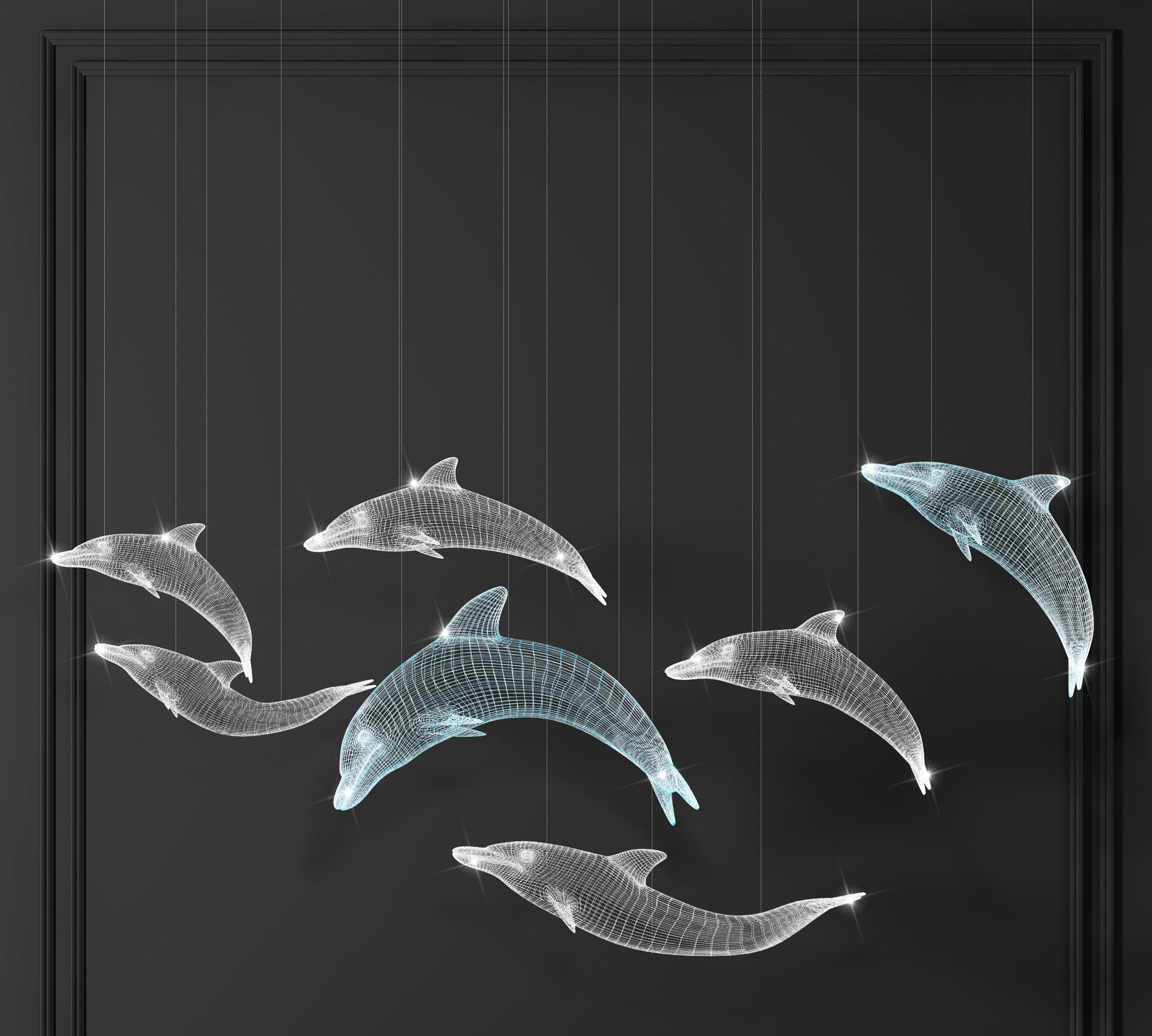 现代海豚装饰吊灯3d模型下载