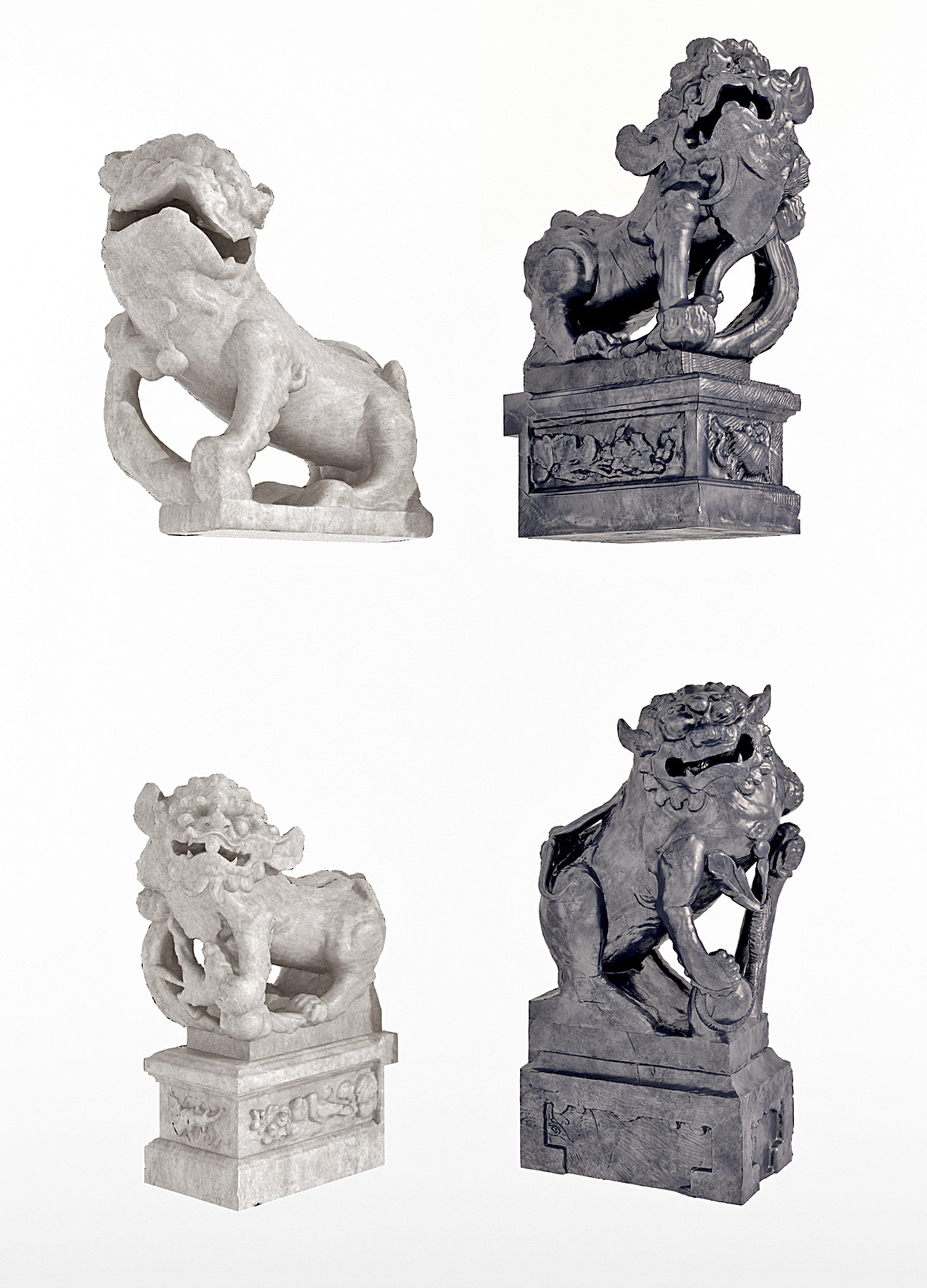 新中式石狮子，皮丘雕塑3d模型下载
