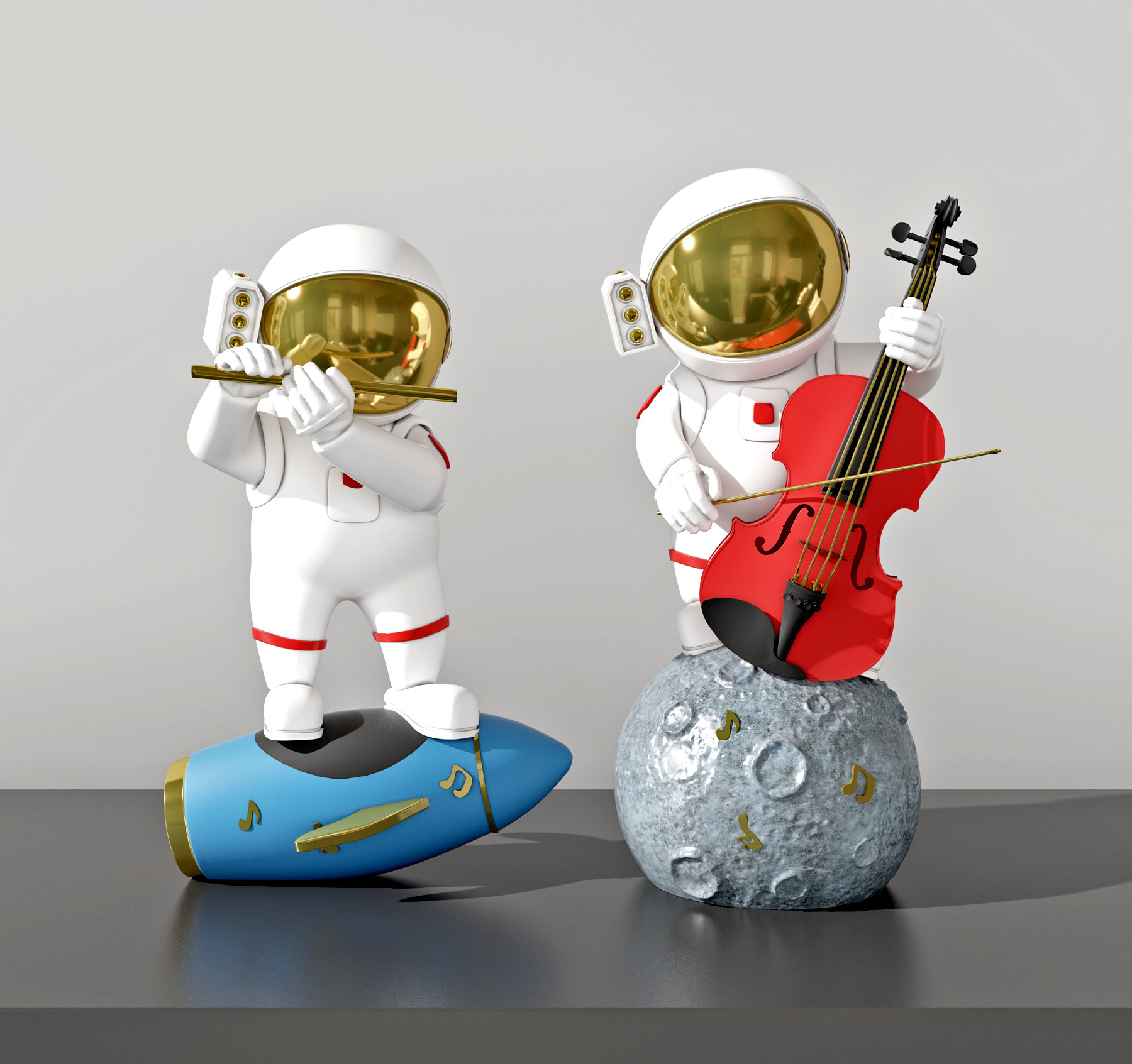 现代宇航员，音乐拉小提起人物雕像，雕塑摆件3d模型下载