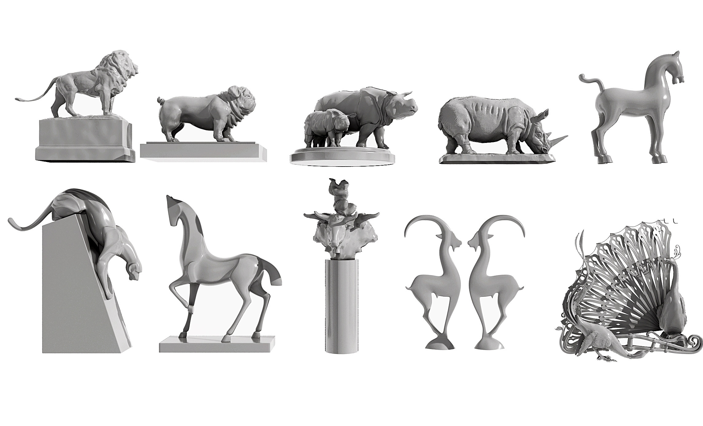 现代动物雕塑摆件组合3d模型下载