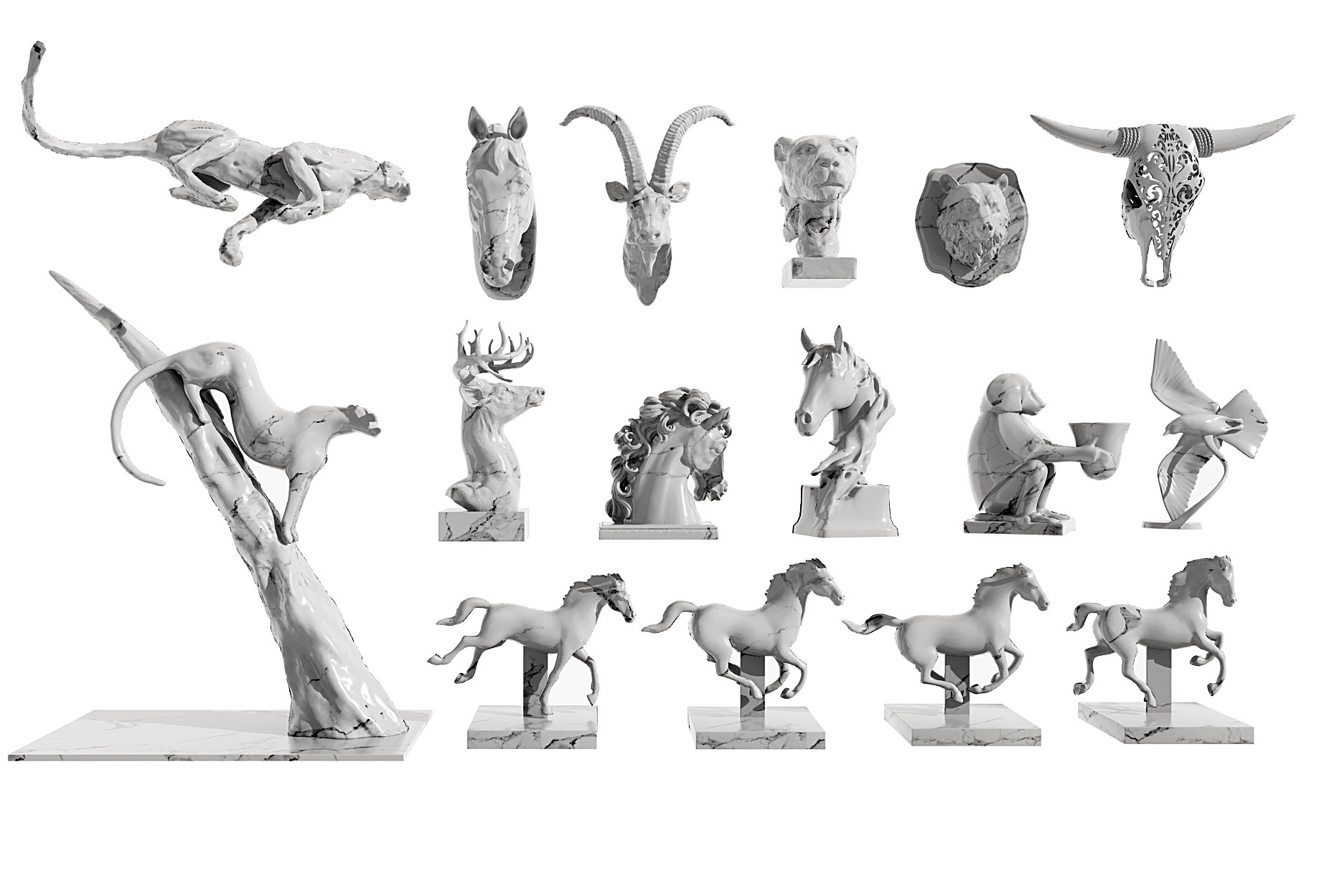 现代，猎豹，羊头，马头，骏马动物雕塑，挂件3d模型下载