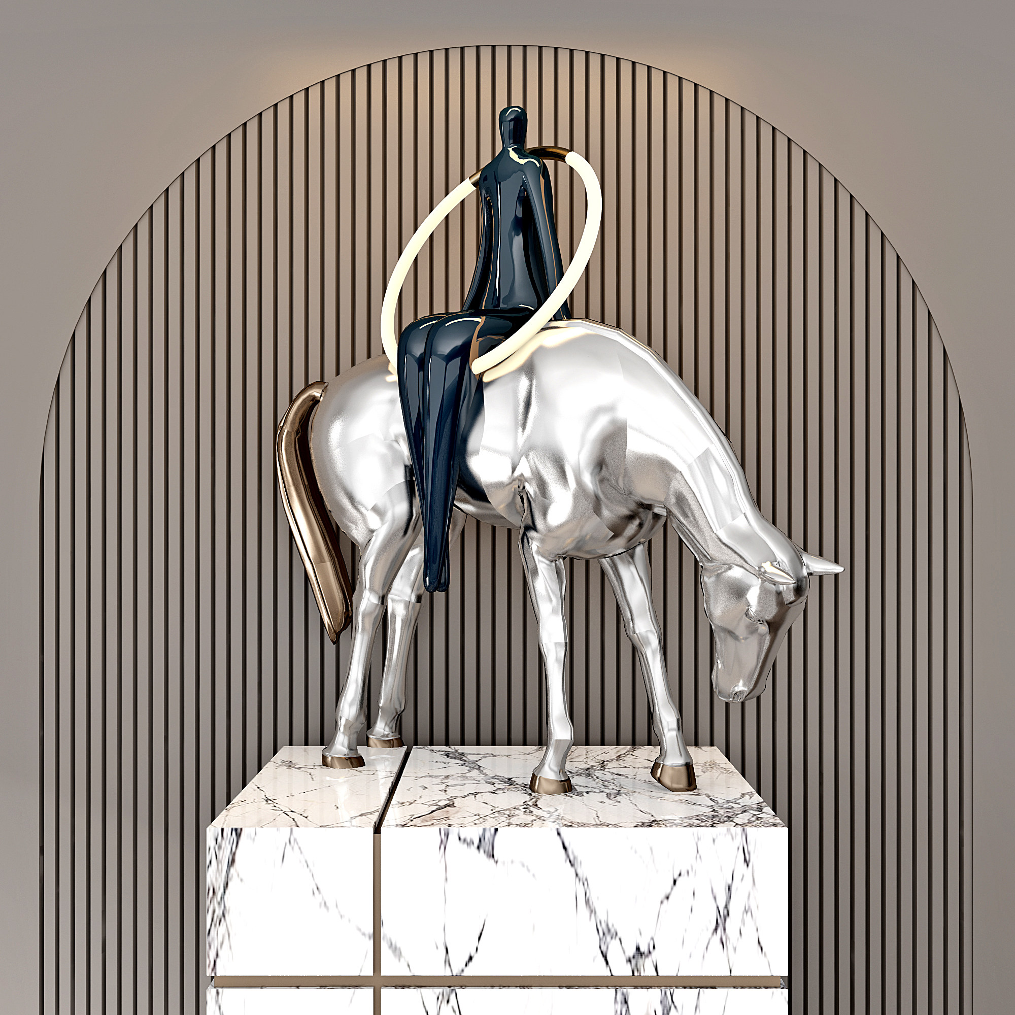 现代抽象人物骑马雕塑3d模型下载