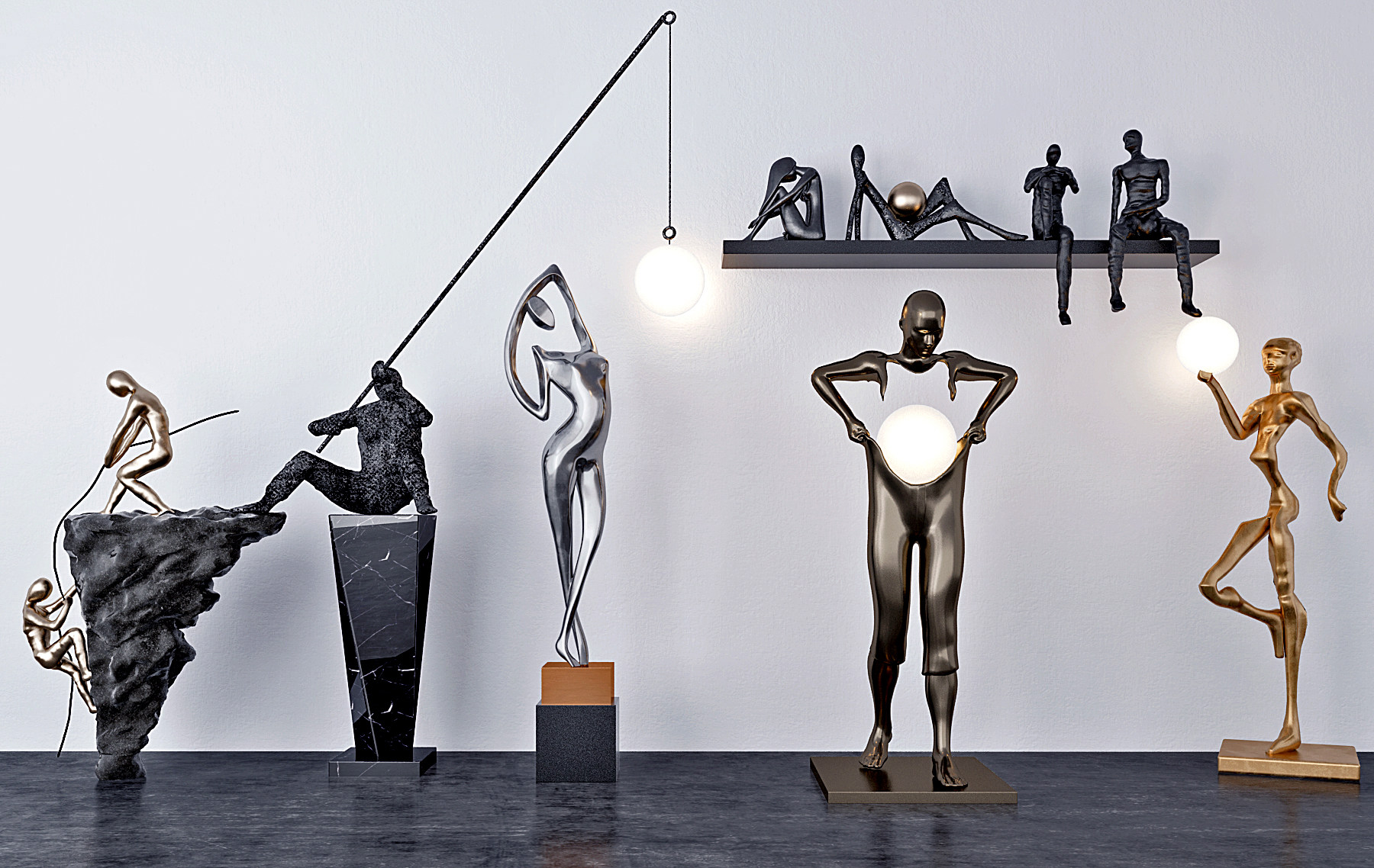现代抽象金属人物雕塑3d模型下载