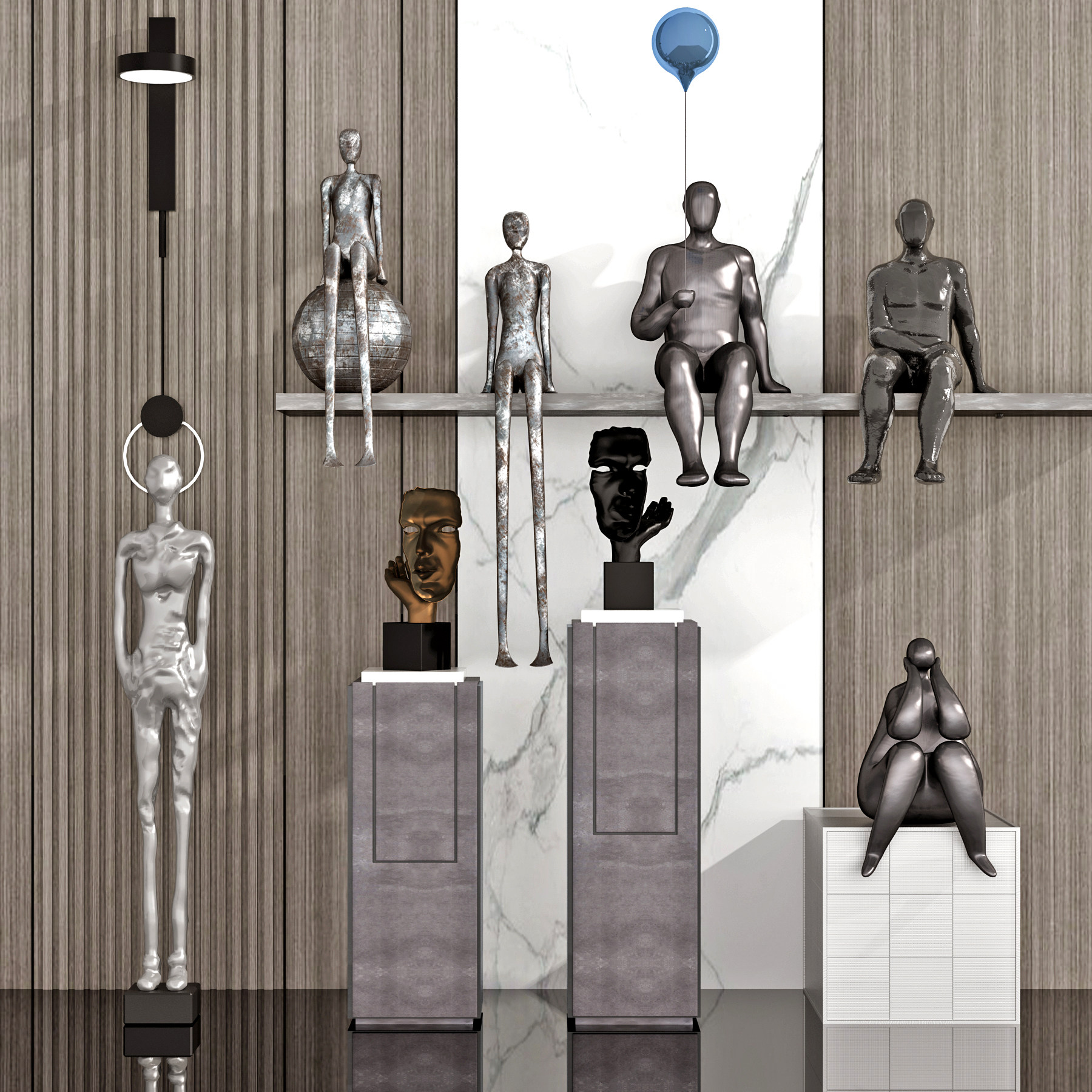 现代艺术人物，金属人雕塑摆台，摆件3d模型下载