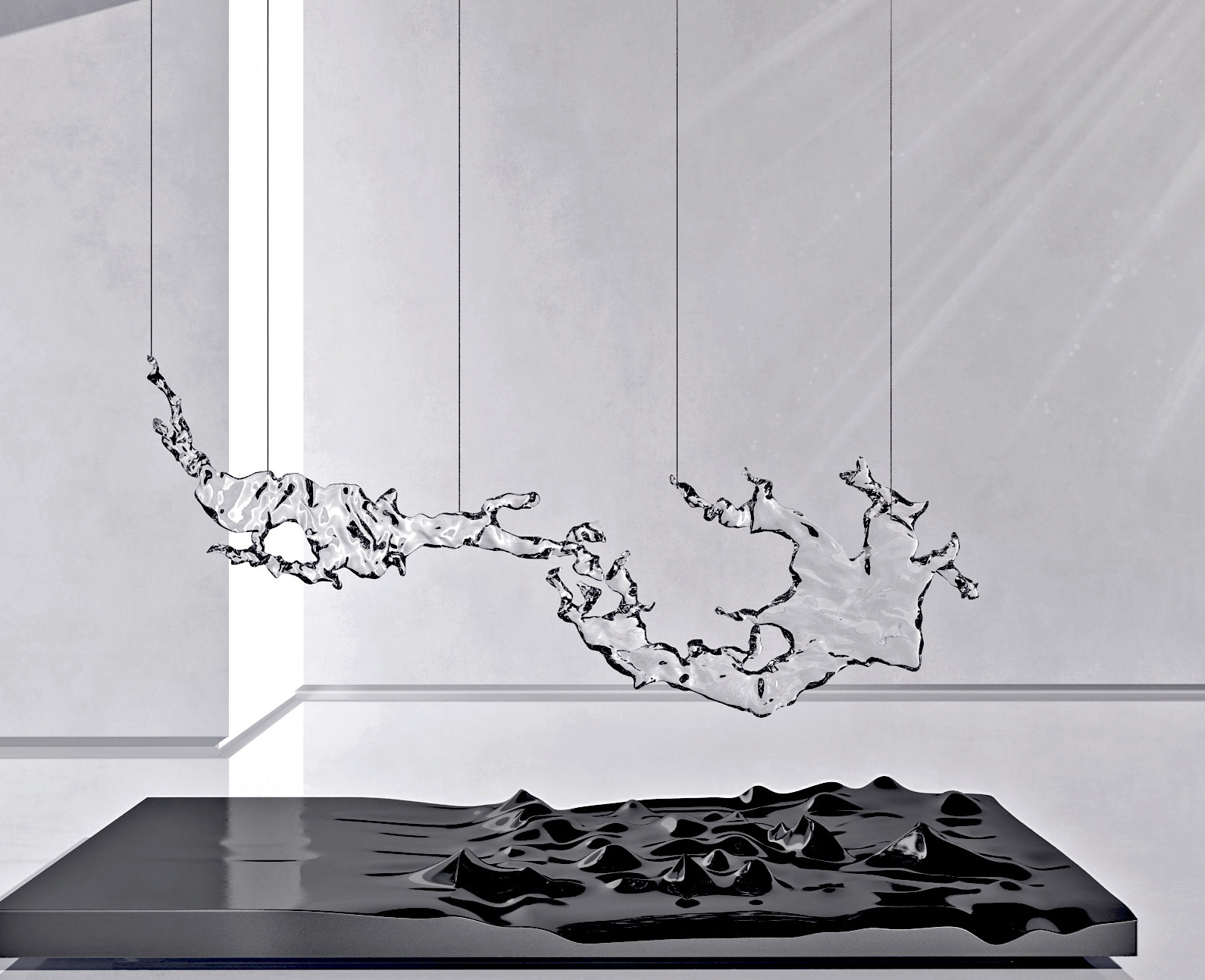 现代抽象水晶，水滴装置雕塑水景吊灯3d模型下载
