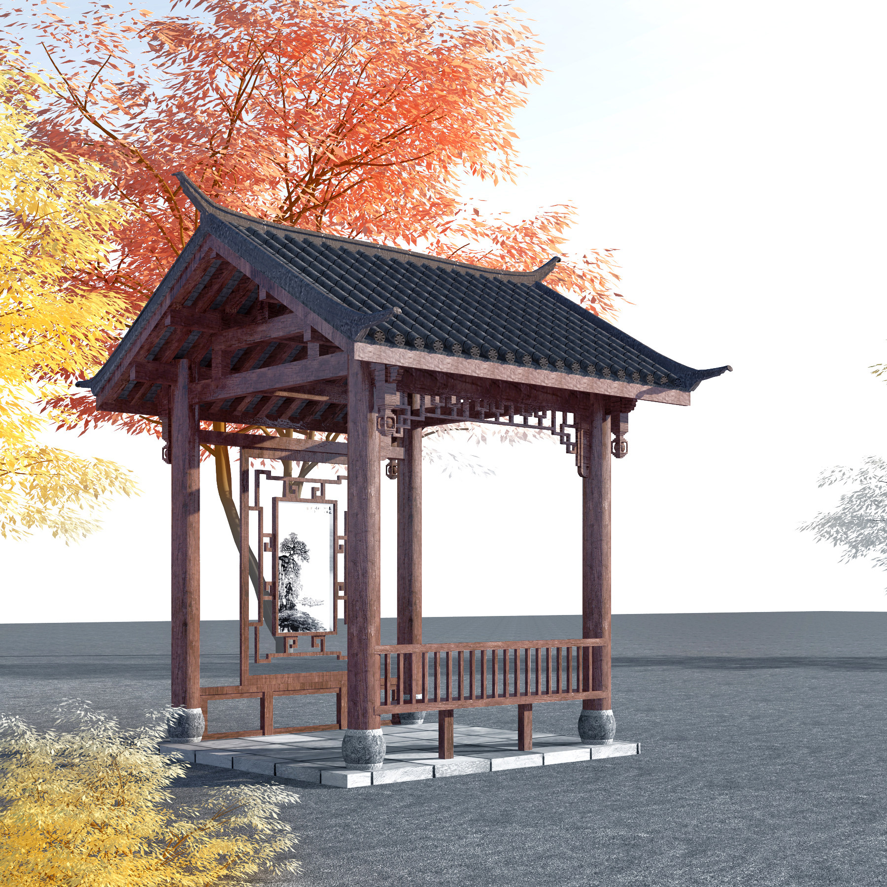 中式古建凉亭3d模型下载