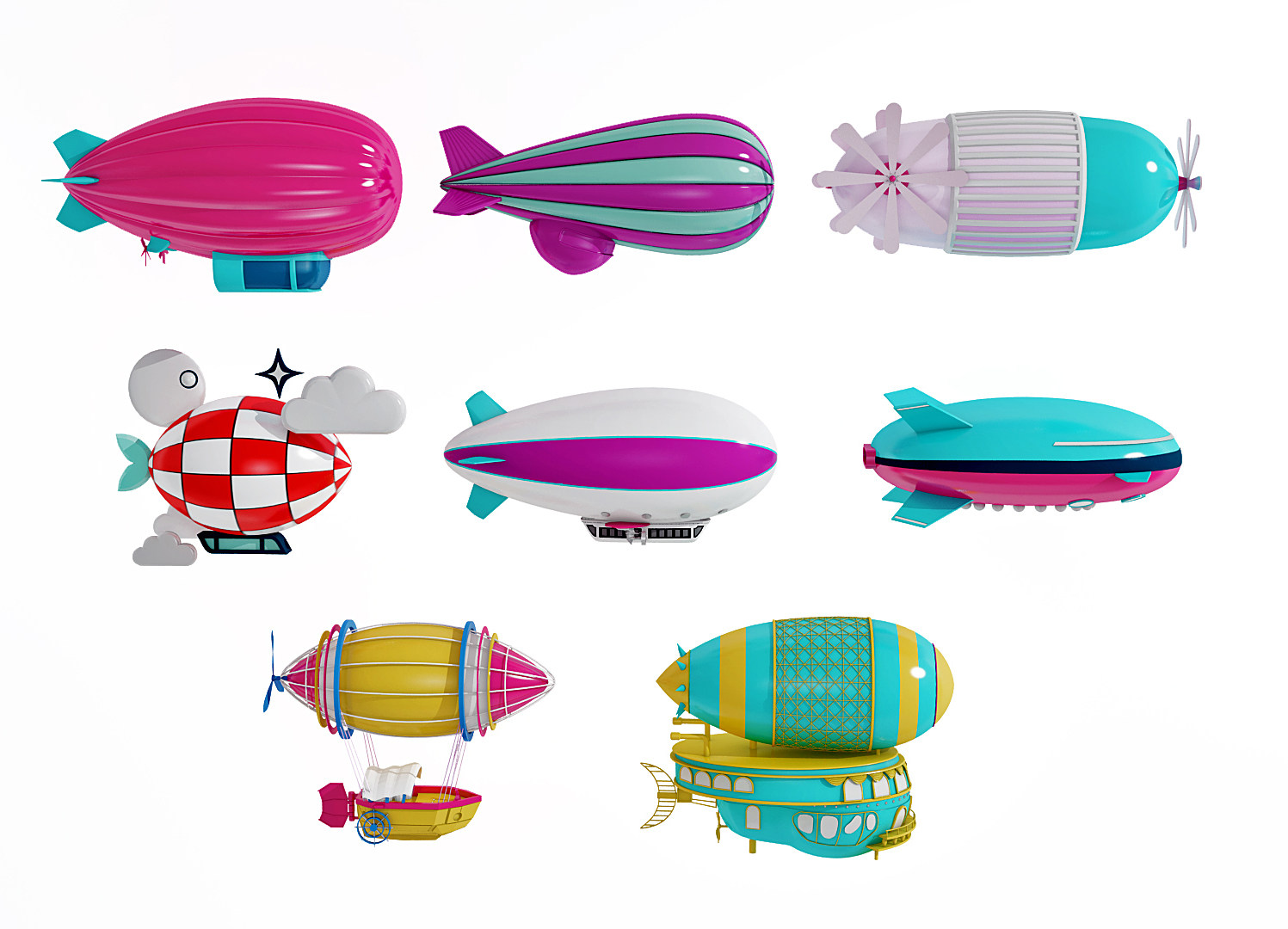现代儿童热气球 飞船3d模型下载