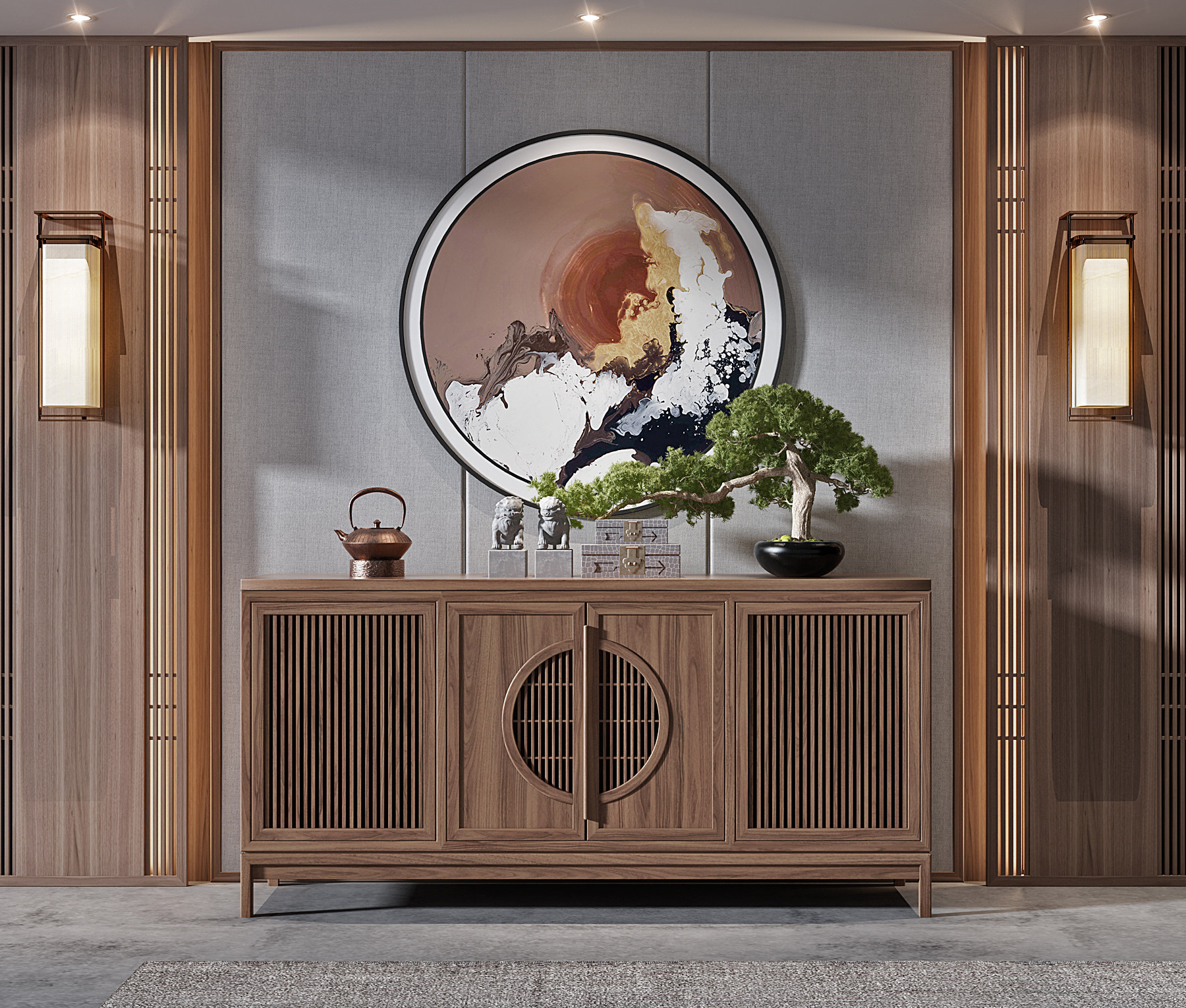 新中式古典实木，餐边柜3d模型下载