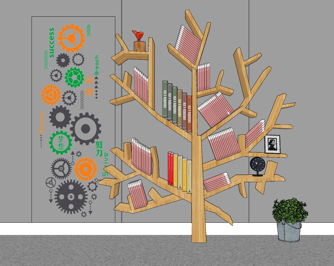 北欧树状，形状造型书架su草图模型下载