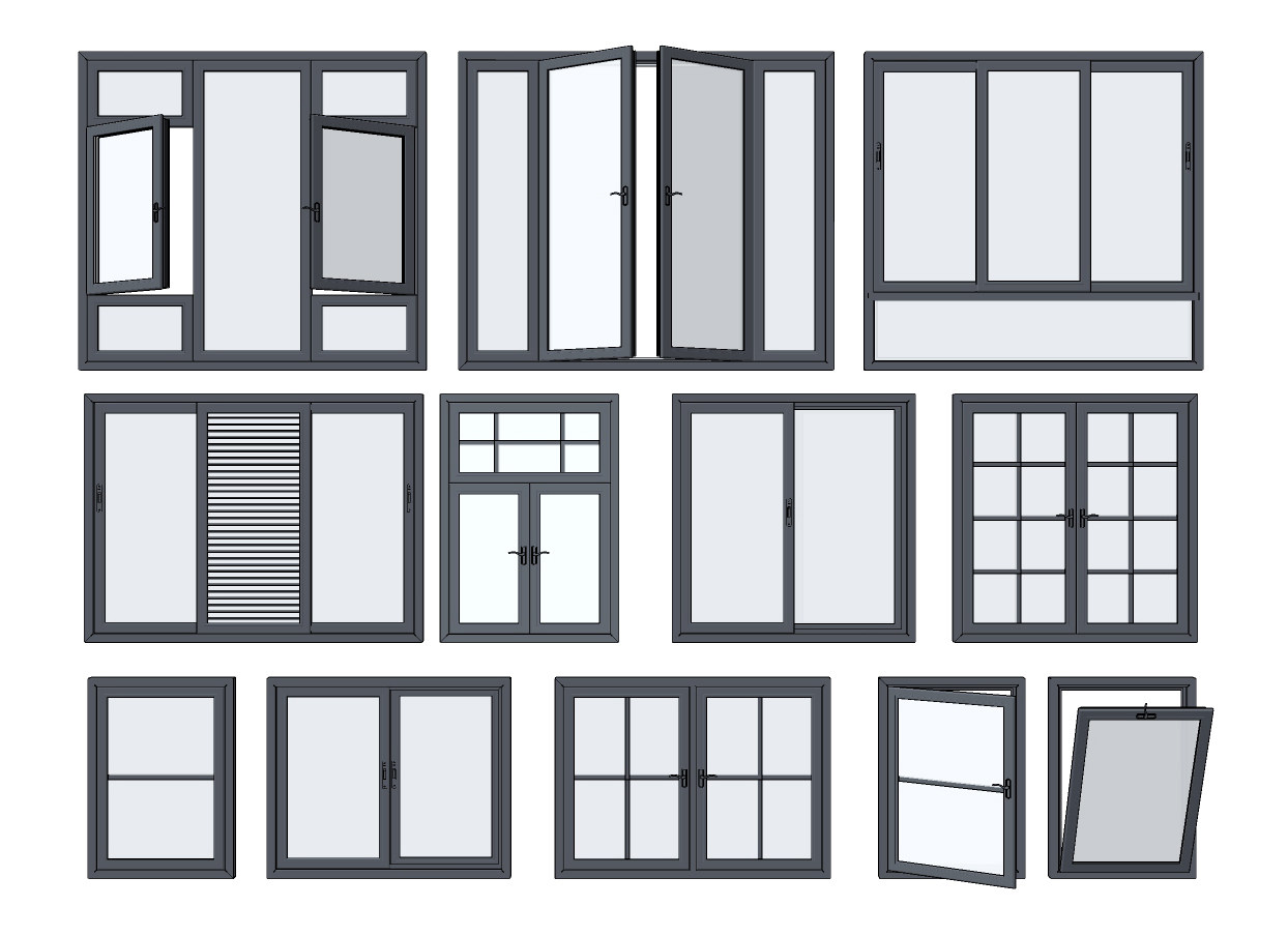 现代铝合金窗户，门窗su草图模型下载