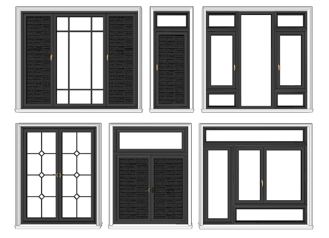 现代铝合金玻璃窗户，建筑窗su草图模型下载
