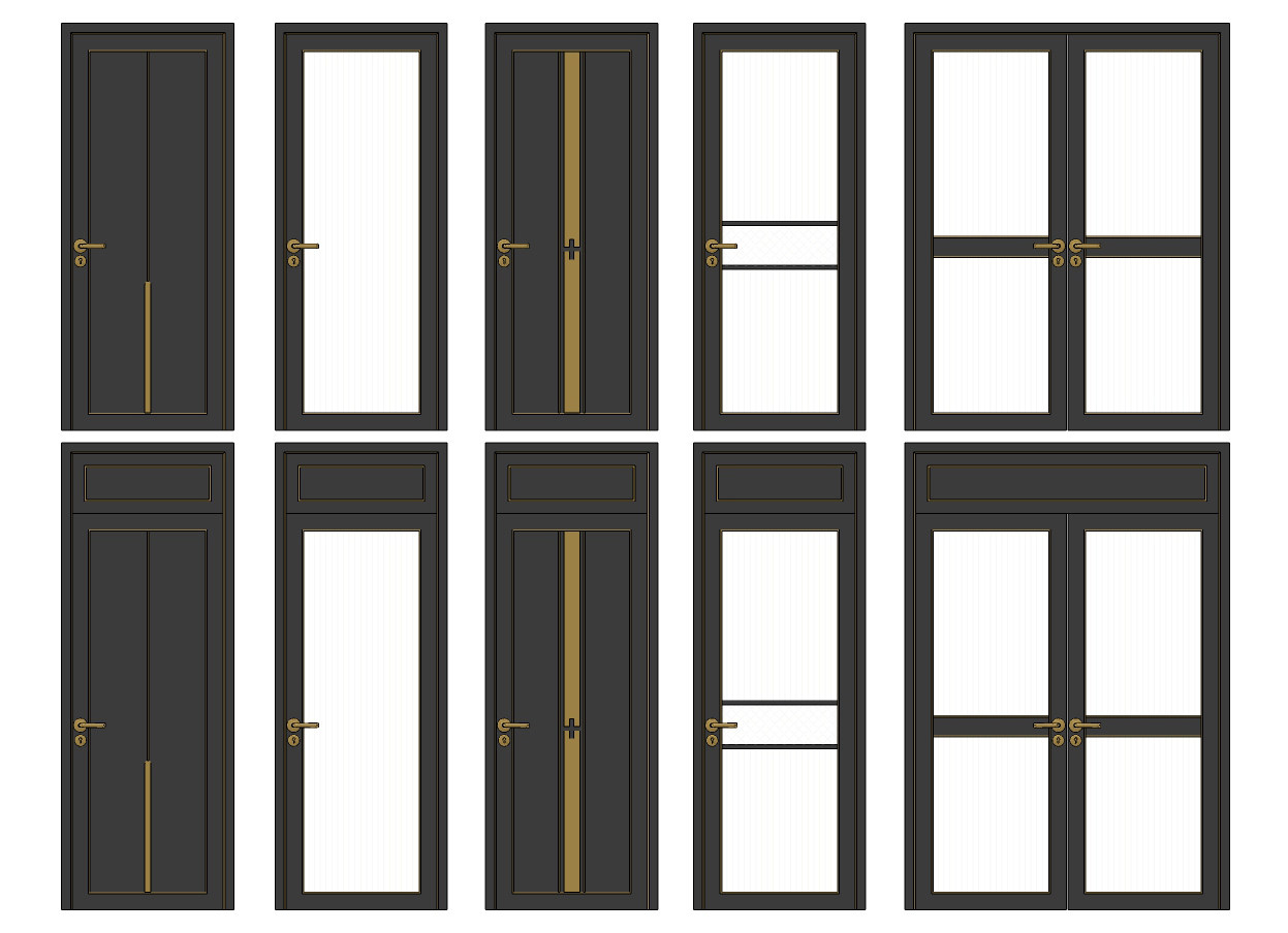 现代房门厨卫门，玻璃推拉门组合su草图模型下载