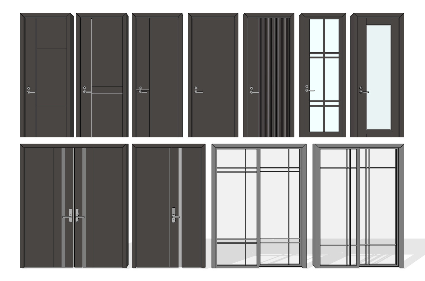 现代房门双开门玻璃推拉门组合su草图模型下载
