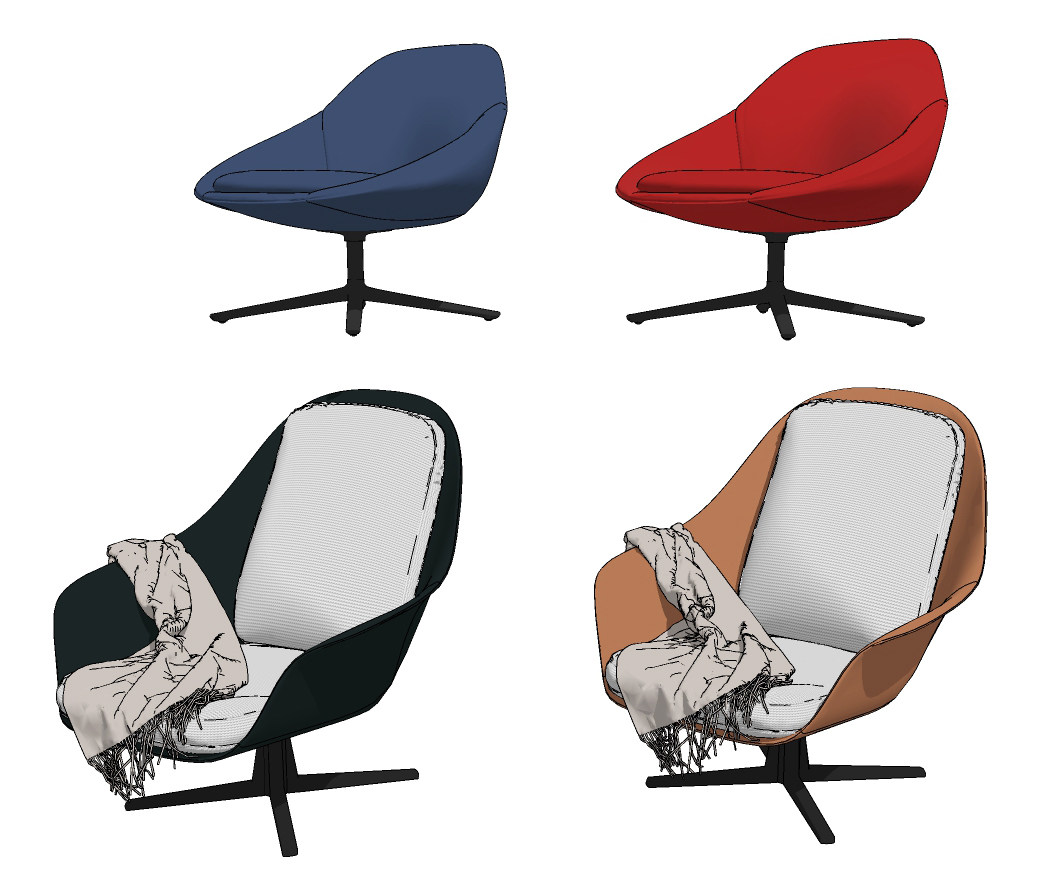 现代绒布办公椅，休闲椅组合su草图模型下载