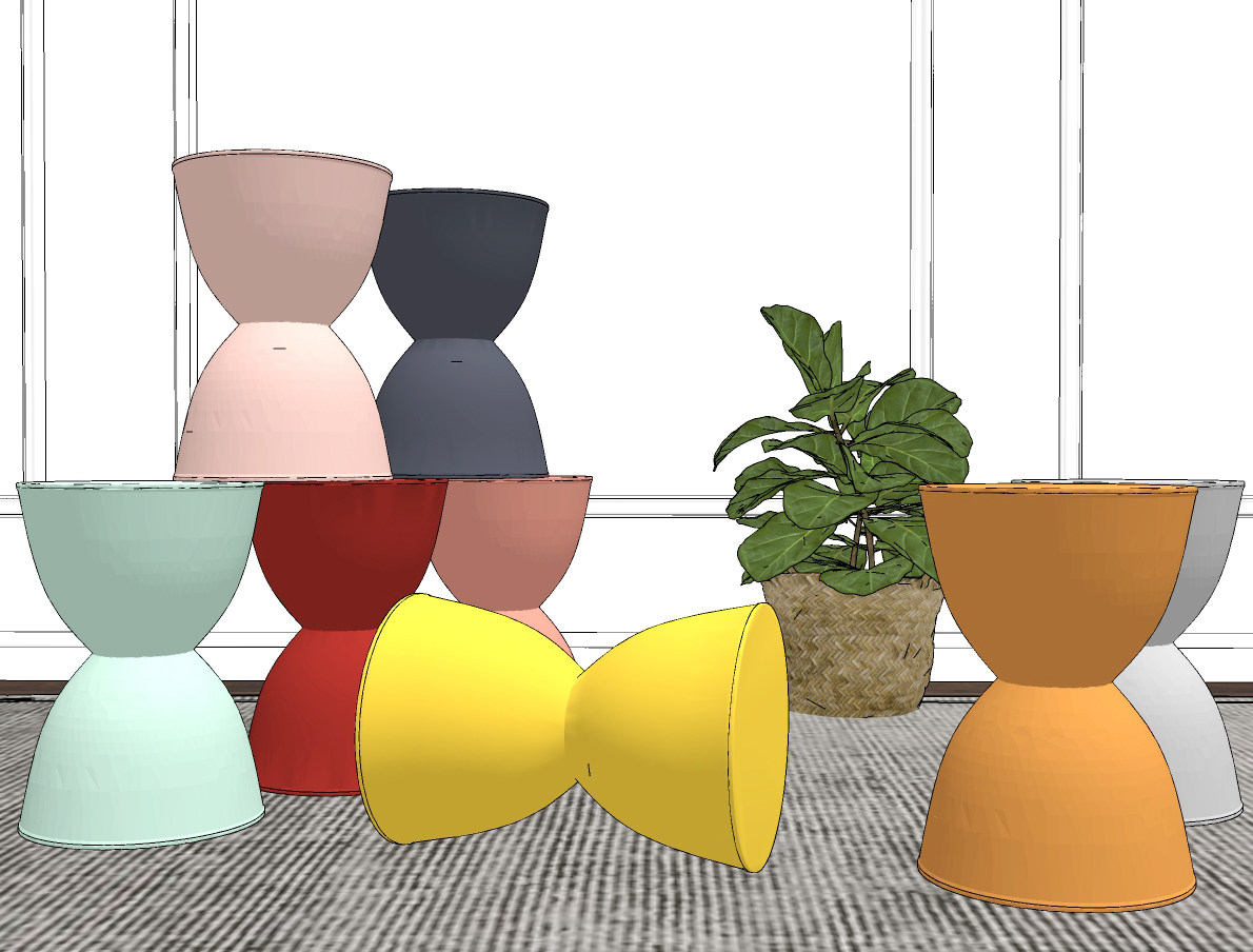 现代塑料彩色圆凳,凳子su草图模型下载
