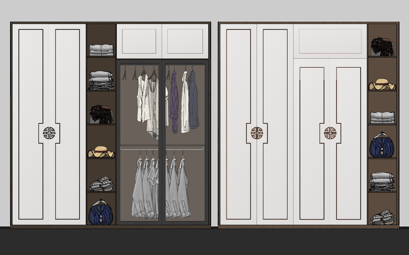 新中式实木衣柜，衣橱su草图模型下载