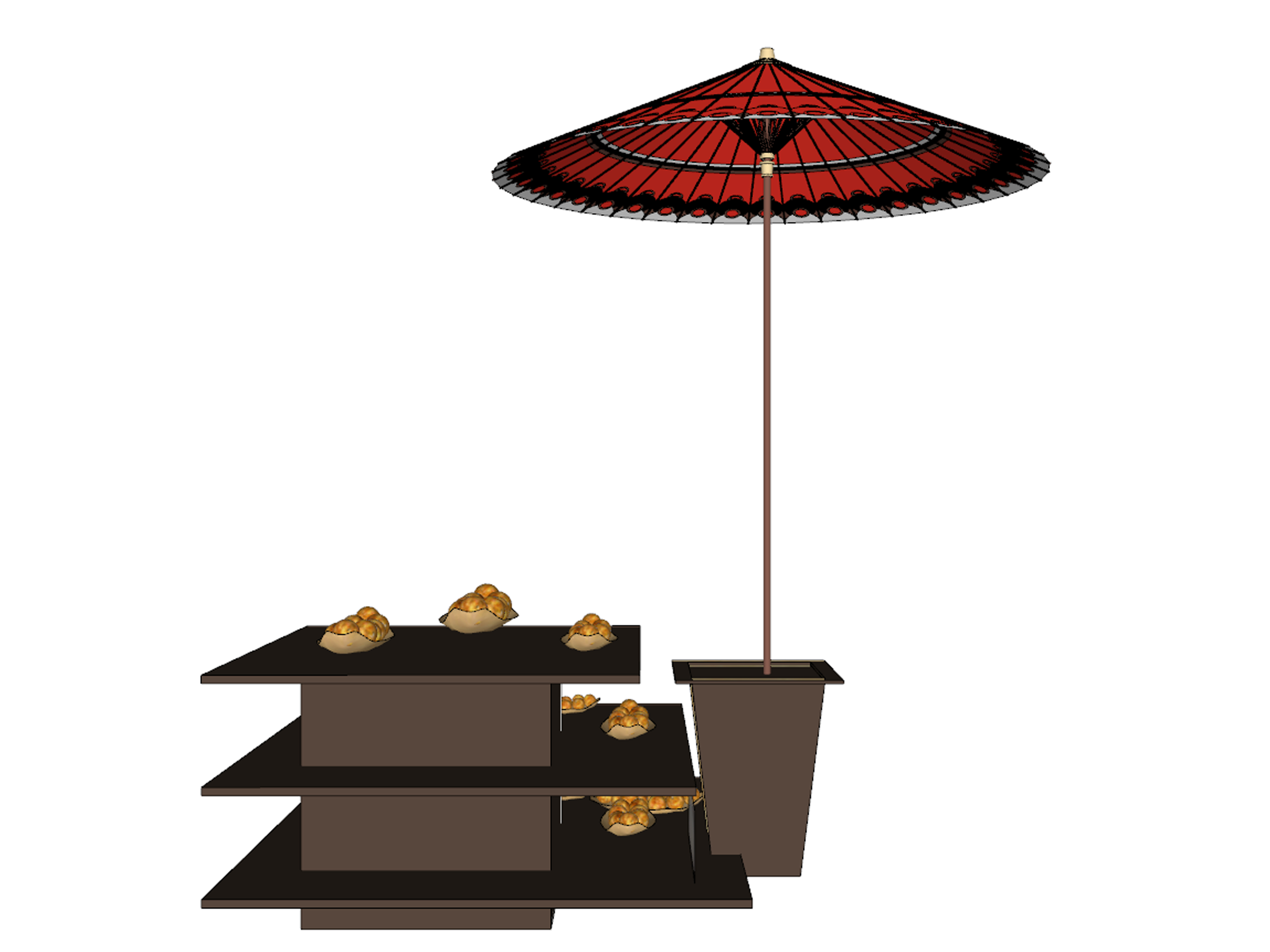 油纸伞，日式雨伞su草图模型下载