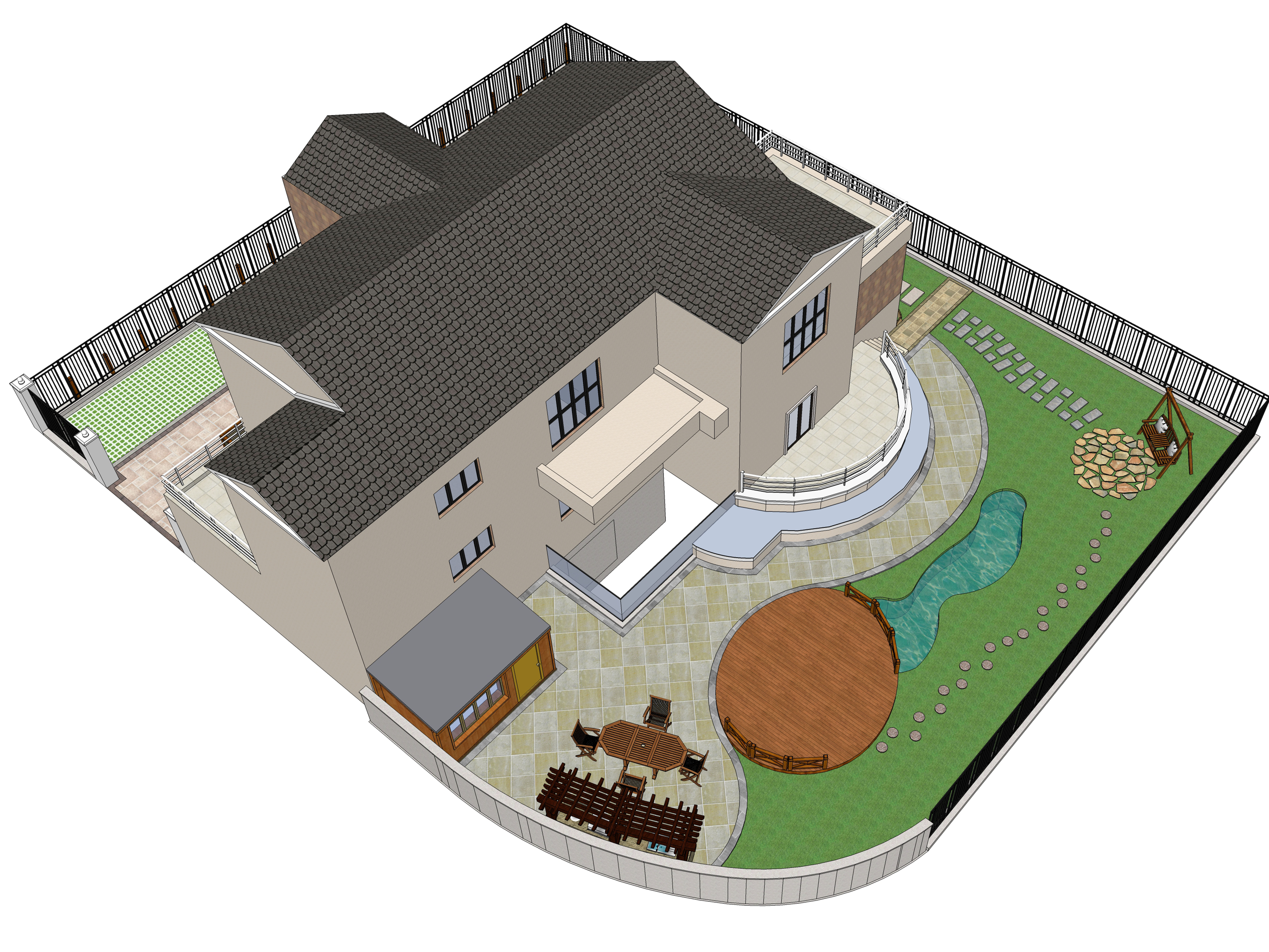欧式别墅花园庭院景观设计su草图模型下载