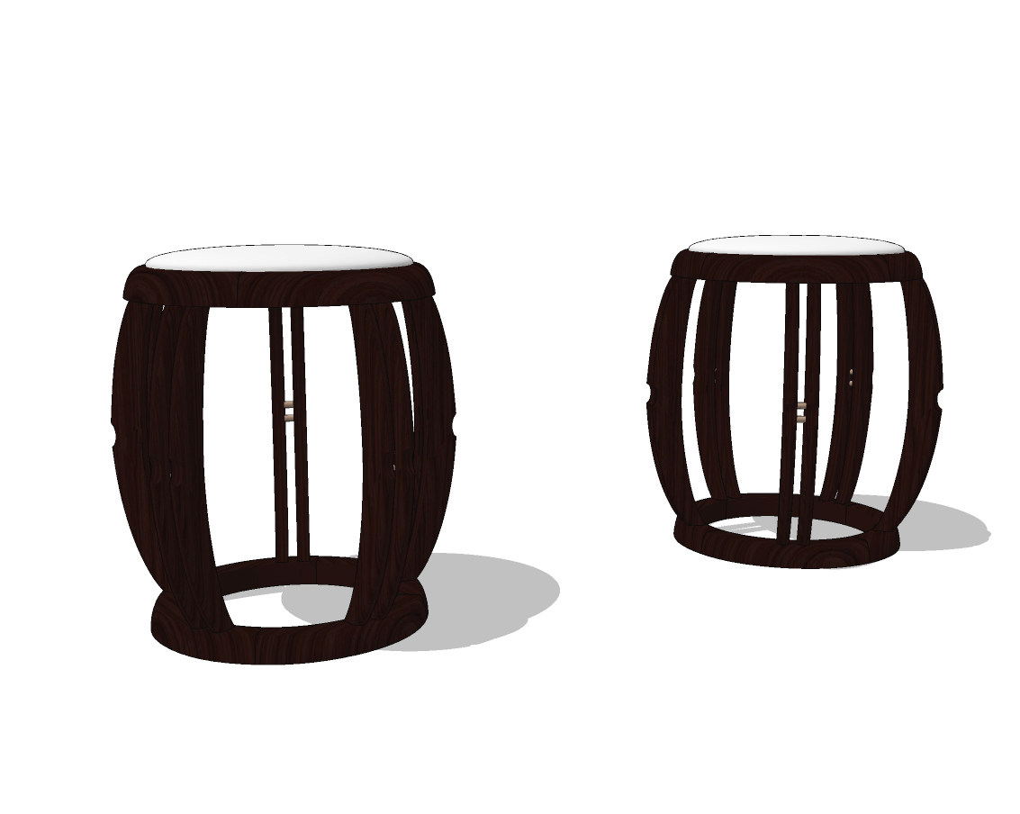 新中式实木圆凳,鼓凳su草图模型下载
