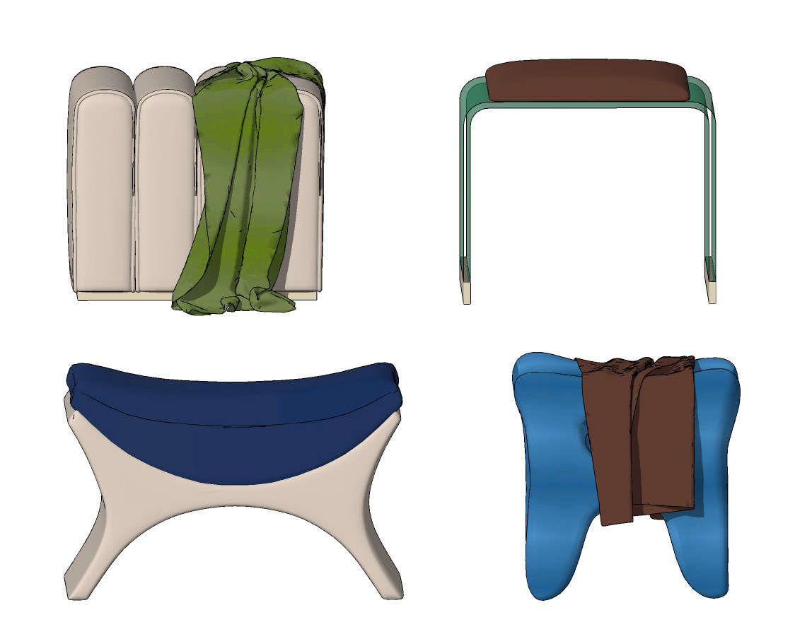 现代绒布凳子,沙发凳su草图模型下载