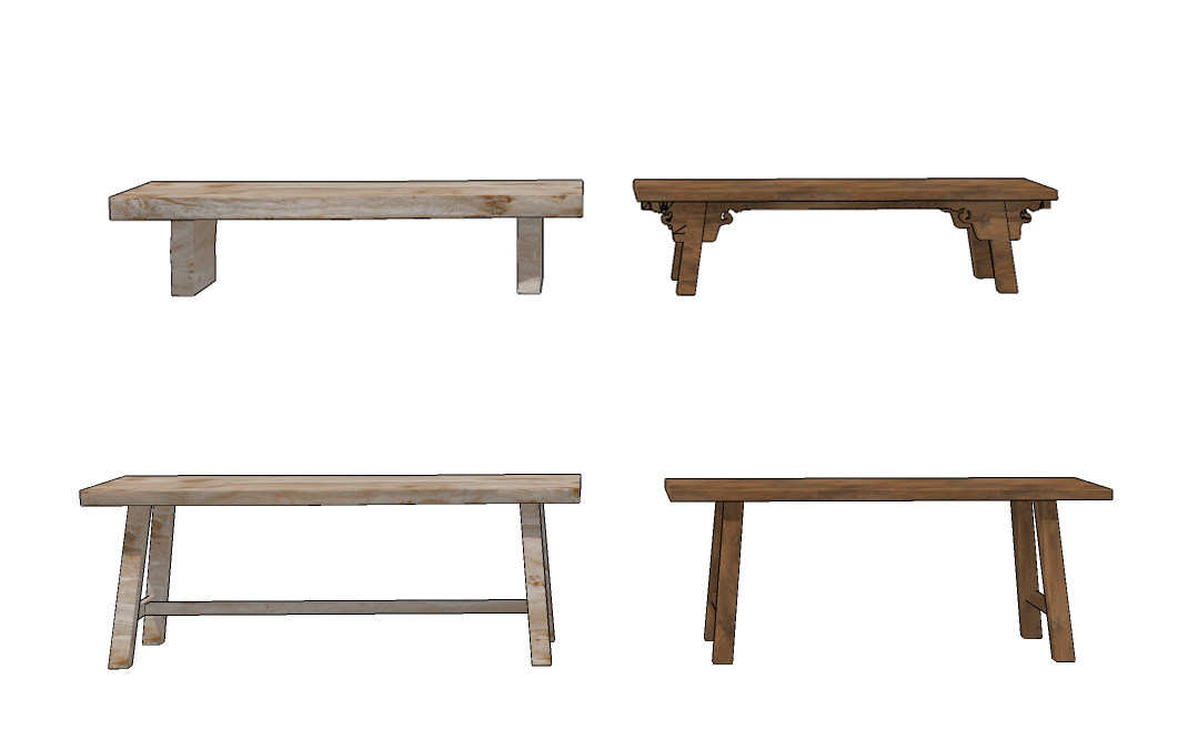 中式实木长条凳su草图模型下载