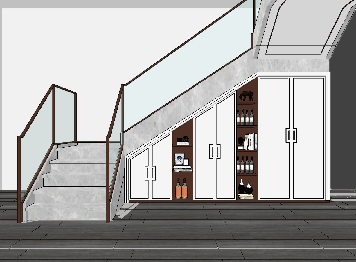 新中式玻璃楼梯储物柜su草图模型下载