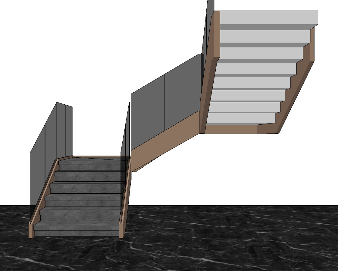 现代转角玻璃楼梯su草图模型下载