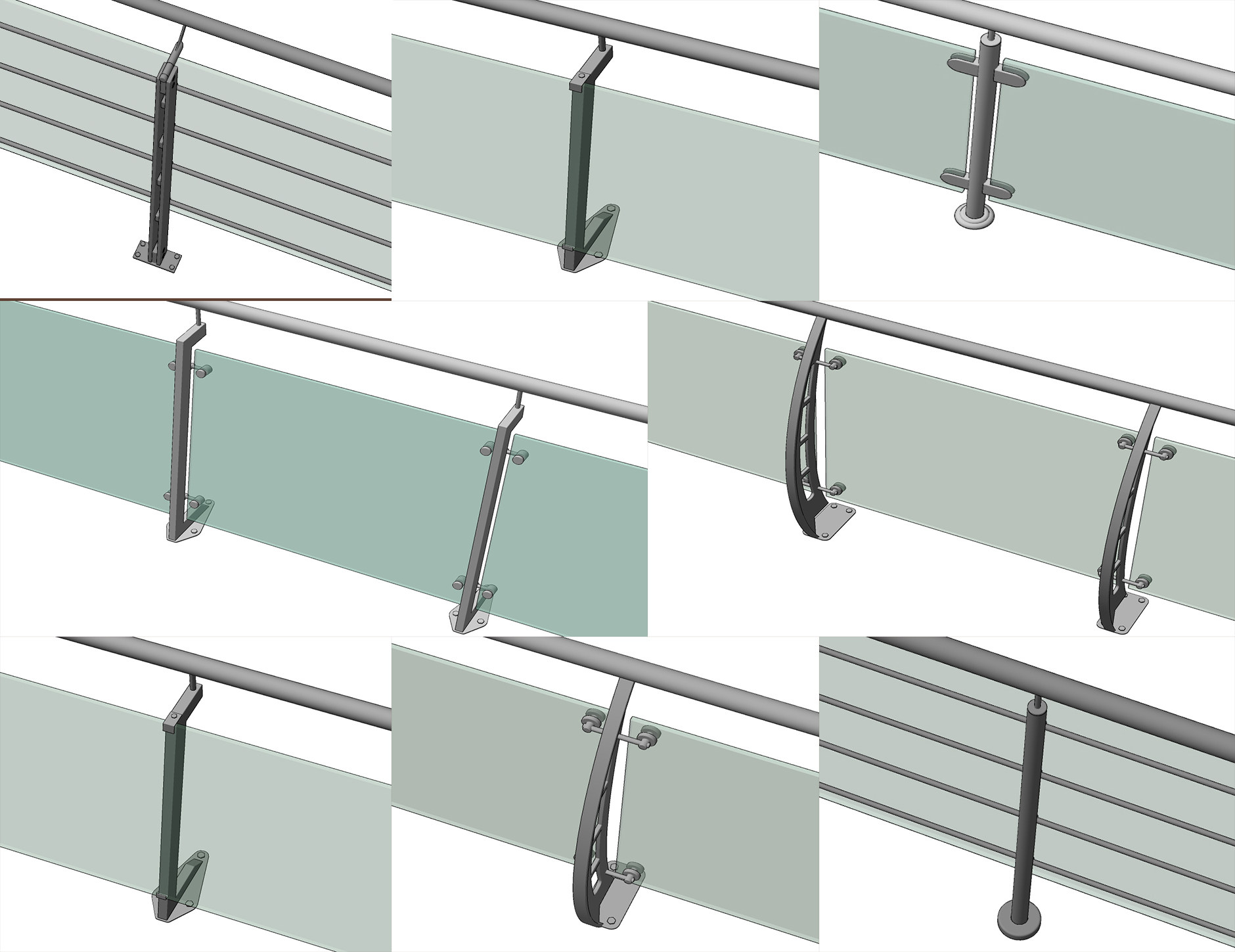 现代不锈钢玻璃护栏，栏杆su草图模型下载