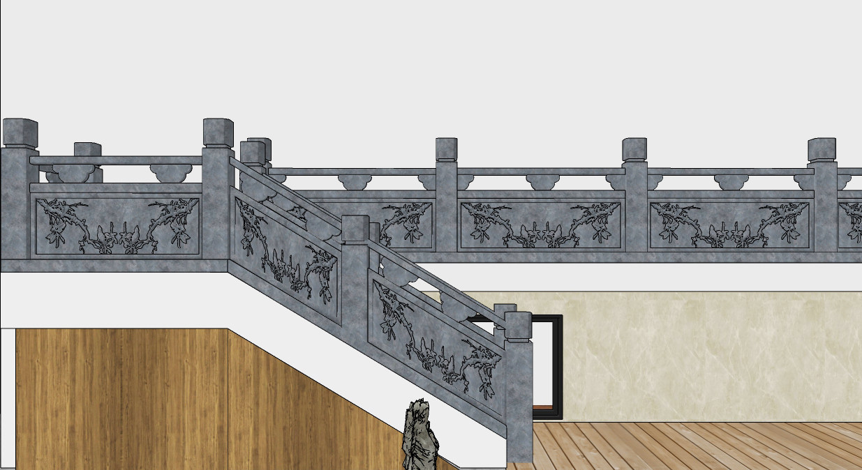 新中式大理石，玉石楼梯护栏su草图模型下载