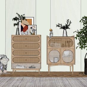 北欧日式自然风边柜装饰柜，盆栽绿植
