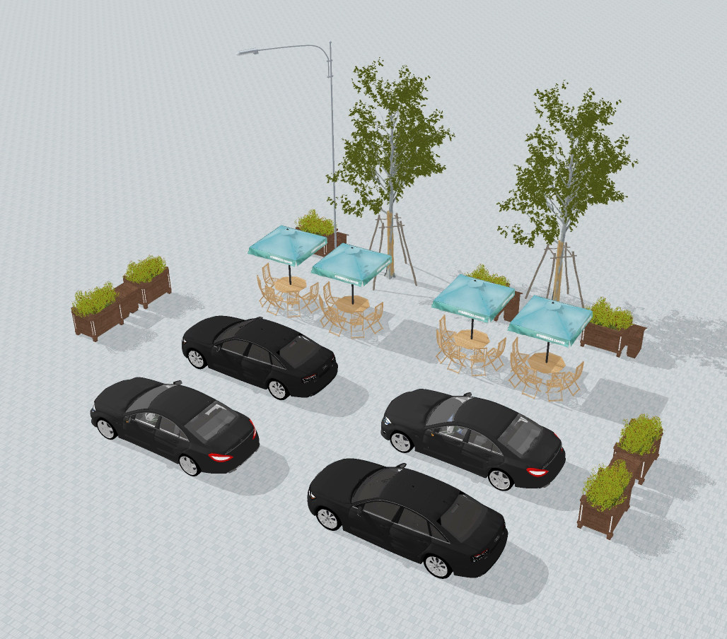 现代景观树池，户外遮阳伞汽车su草图模型下载