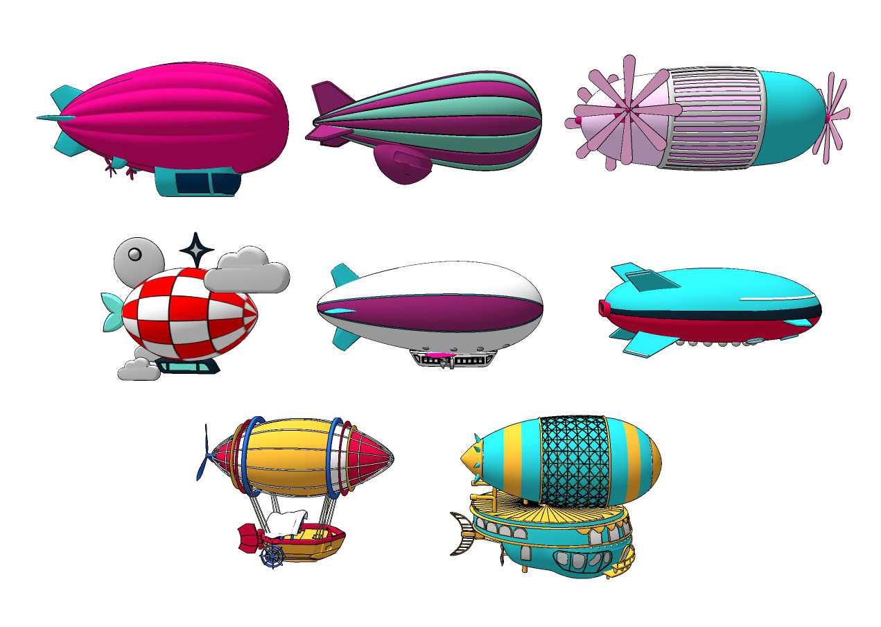 现代儿童热气球 飞船su草图模型下载