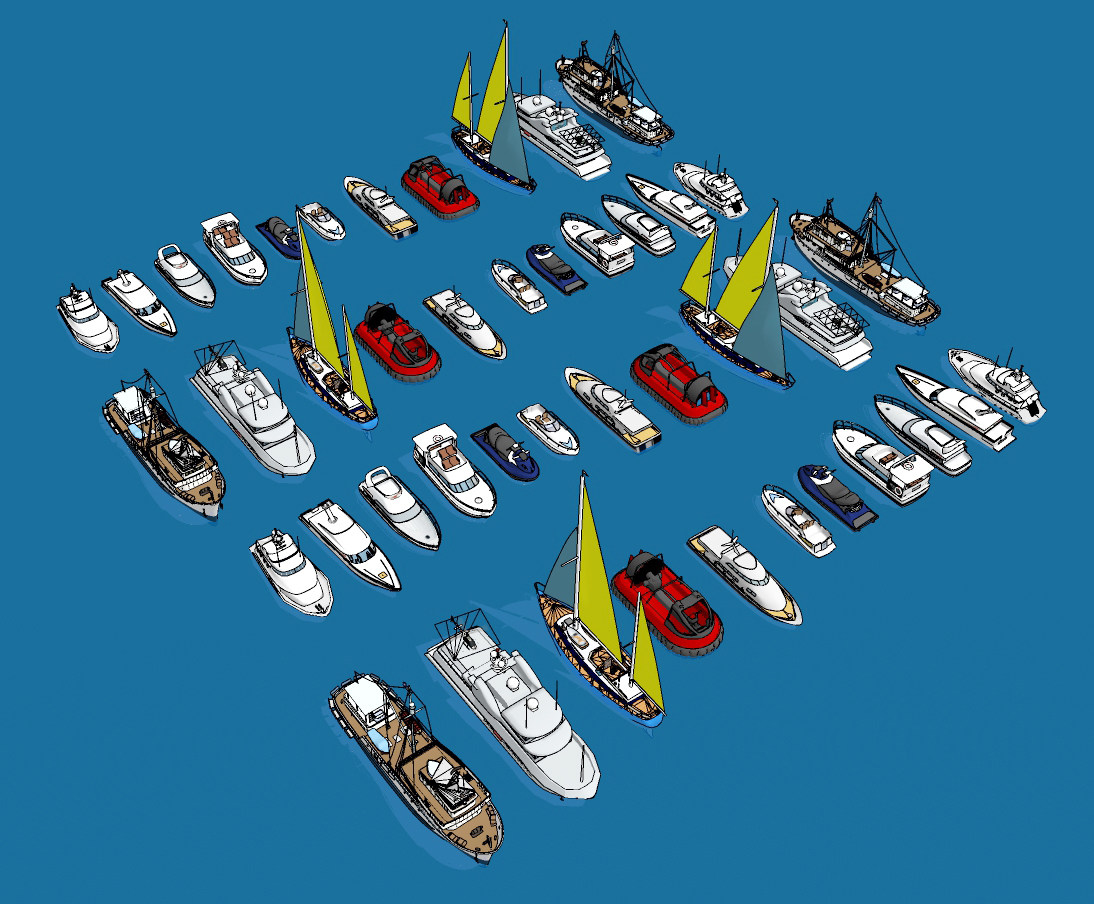 现代游艇 ，轮船帆船su草图模型下载