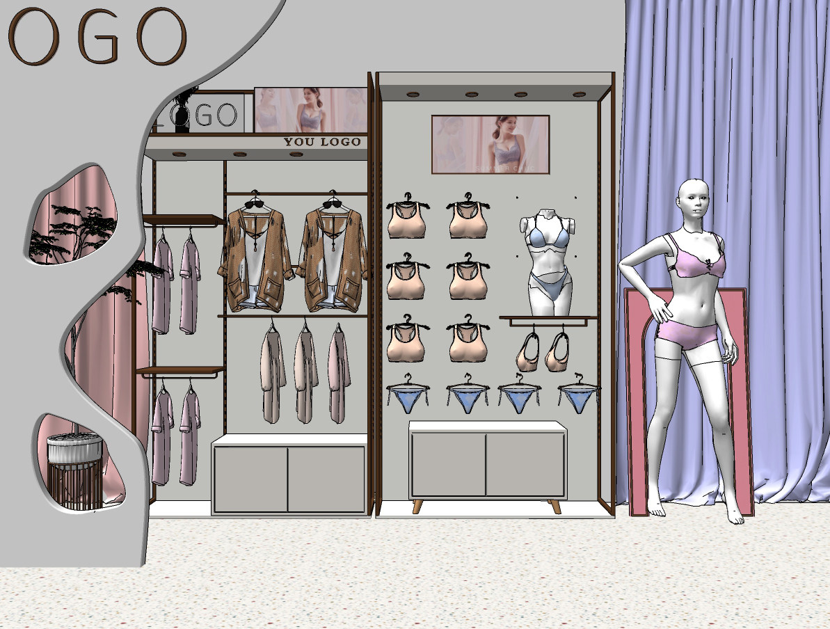 现代女士内衣，服装模特展柜货柜su草图模型下载