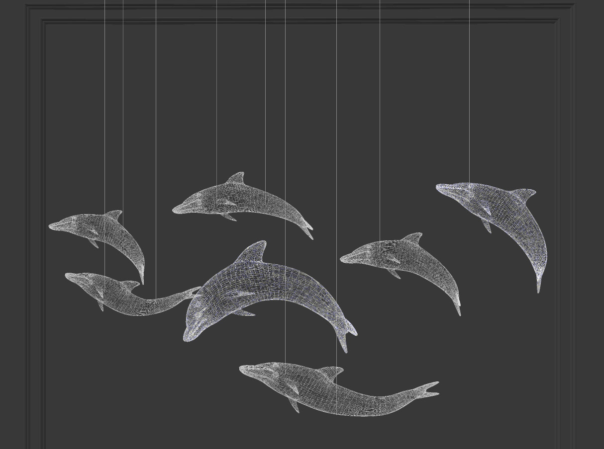 现代海豚装饰灯，吊饰吊灯su草图模型下载