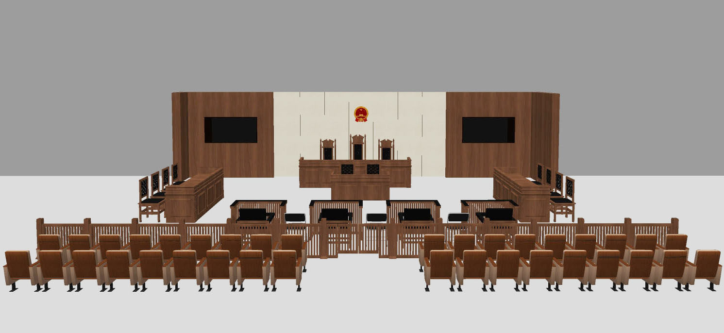 中式法院法庭审判庭su草图模型下载