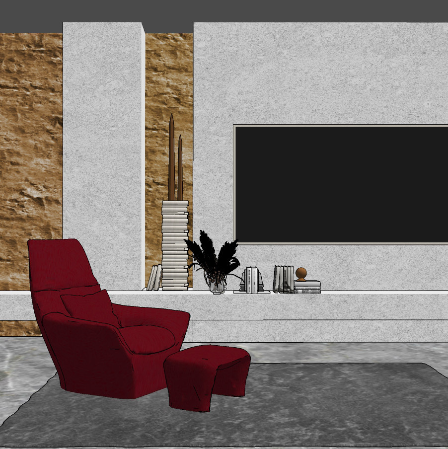 现代绒布休闲椅电视背景,地毯摆件su草图模型下载