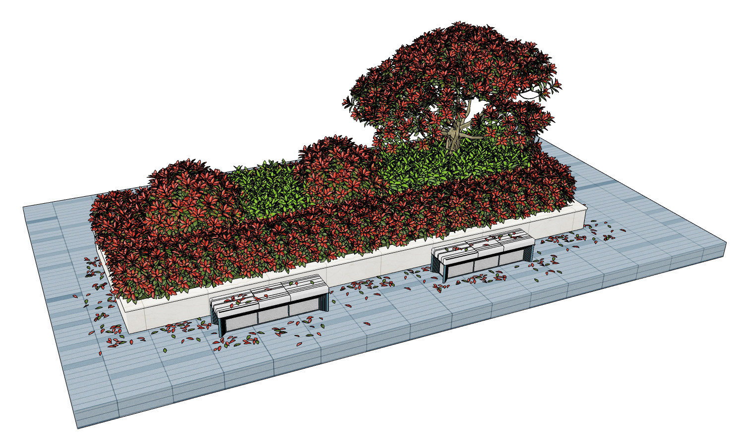 现代红叶石楠灌木,景观植物绿植su草图模型下载